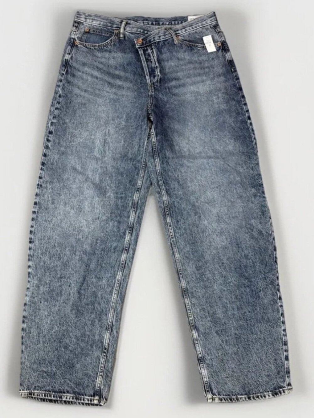 Gap Women Jean 28T Blue Denim Barrel Wide Leg High‎ Rise Acid Wash 100% Cotton
